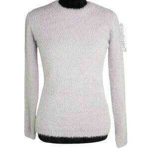 Ellen Tracy Women's "Downtown Glam" Soft Fuzzy Light Gray Long Sleeve Sweater